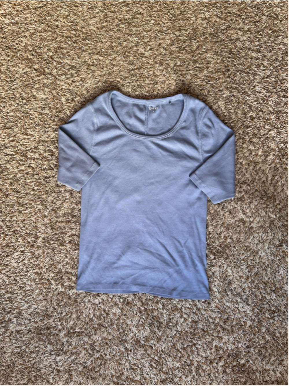 Quince Organic Cotton Micro Rib Elbow Sleeve Tee Moonstone Blue Women’s Medium - Picture 3 of 6